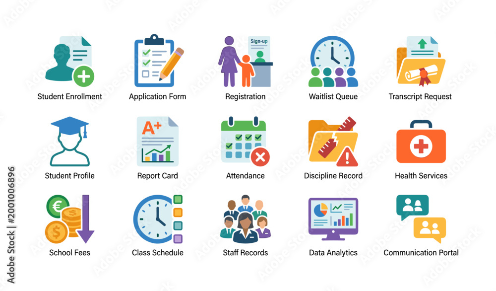 Fototapeta premium School administrative icons showing enrollment records and services