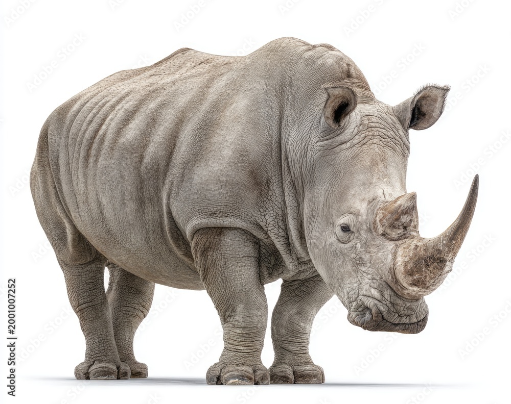 Fototapeta premium White rhinoceros, full body shot, isolated on white