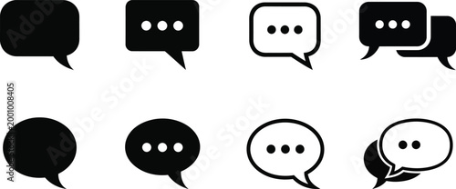 Black silhouette speech bubbles and chat icons set communication and messaging
