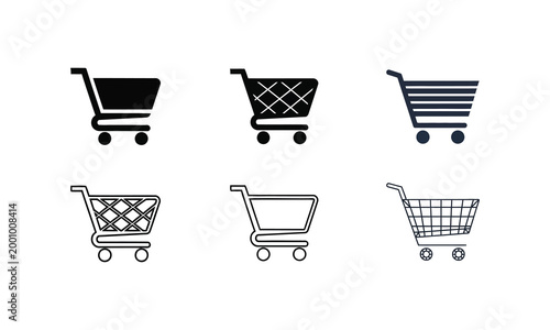 Shopping cart silhouettes a collection of black icons representing retail and commerce