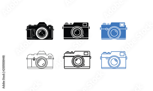 Vintage camera collection a set of sketch style camera icons and silhouettes