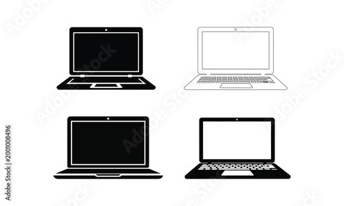 Minimalist laptop and keyboard silhouettes a modern tech iconography collection