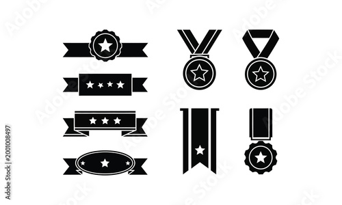Black silhouette awards and ribbons collection recognition achievement and honor symbols