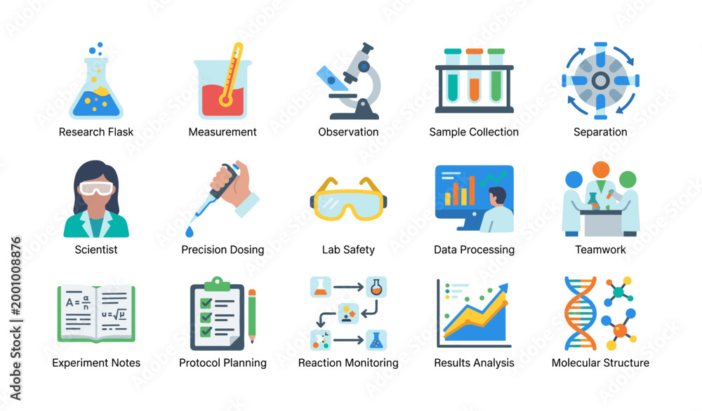 Fototapeta premium Laboratory tools and science icons on white background