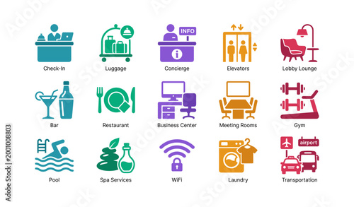 Hotel service icons displayed in grid on white background