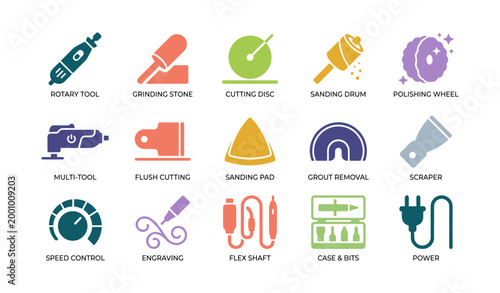 Rotary tool icons showing accessories and cutting attachments