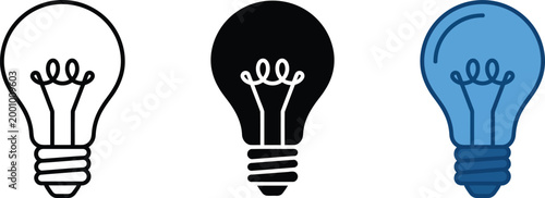 Light Bulb Icon Set Flat Vector Minimalist Idea and Innovation Symbol for Design