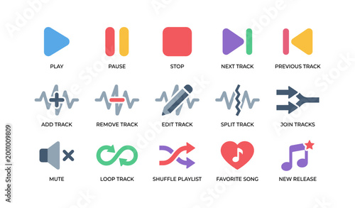 Playback and track editing icons arranged in a grid layout