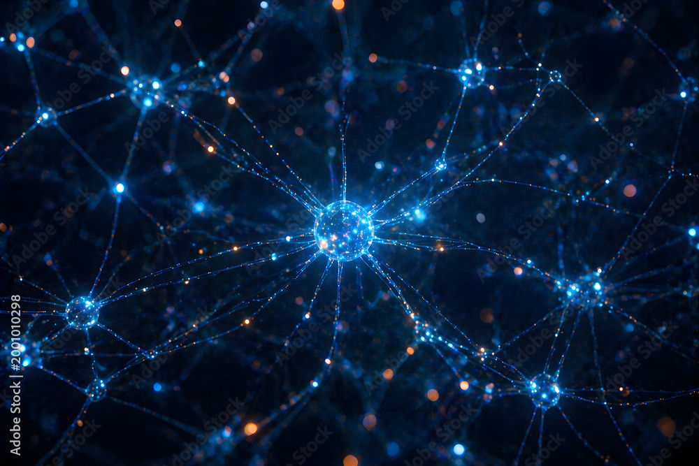 Obraz premium neural network visualization with glowing blue nodes and connections against dark background high quality professional detailed modern elegant stylish clean
