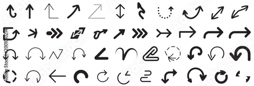 Large diverse collection of black arrows in multiple shapes, directions, and styles for design.