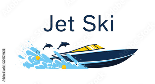 Jet ski, water sports, boat, nautical icons, vector graphics
