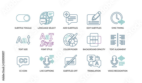Subtitle and caption icons showing editing and timing controls