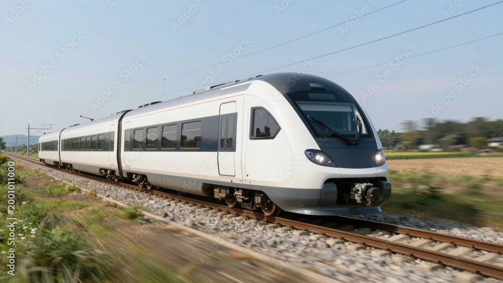 Fototapeta premium High speed passenger train traveling on countryside tracks