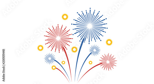 A vibrant vector graphic of colorful fireworks exploding in the night sky