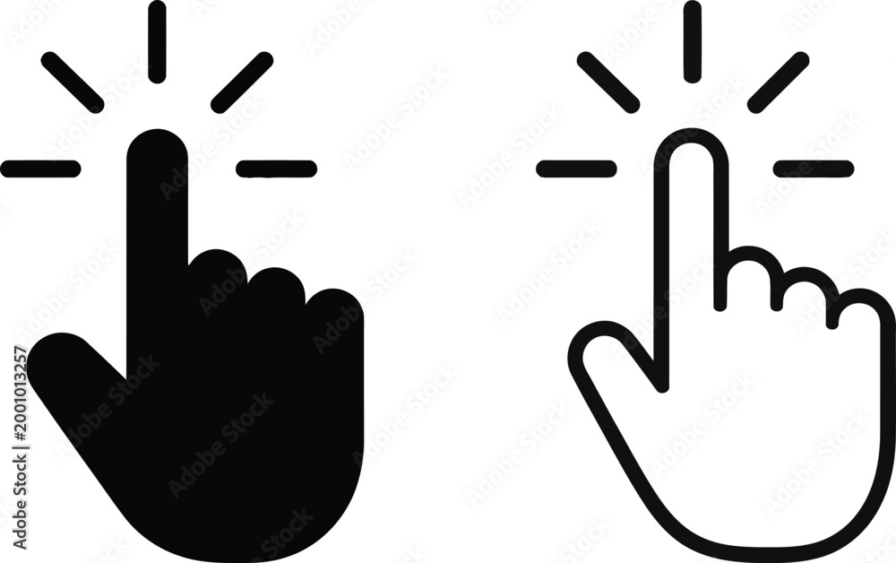 Fototapeta premium Hand click tap gesture icons outline and filled vector set