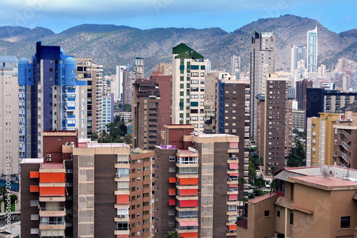 Benidorm, Spain, July 14, 2024: Aerial view of the landscape and city, Alicante province, Valencian Community