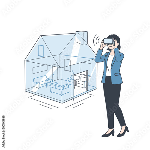 Real Estate Agent Giving Virtual Tour Inside Floating Transparent House Model