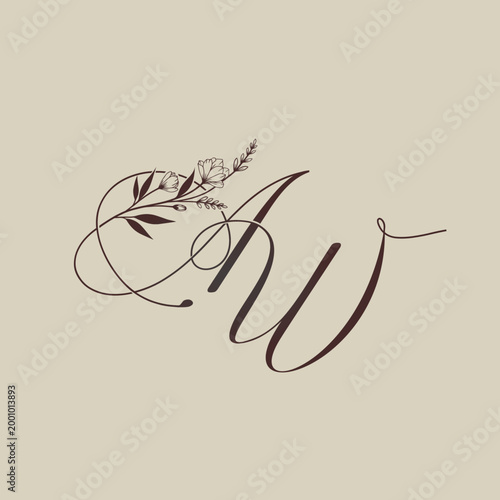 Elegant AW Monogram with Floral Embellishment.