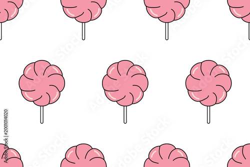 Seamless pattern with pink vector lollipop candy on a white background, flat illustration of confectionery for design.