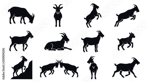Collection of various goat silhouettes in different poses and actions.