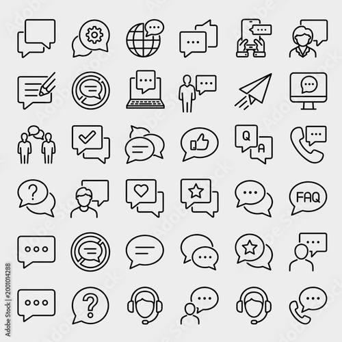 Communication Line Icon Set – Customer Support, Chat, Messaging, and Feedback Outline Vector Icons