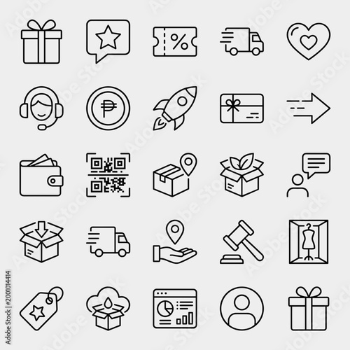 Ecommerce and Business Line Icon Set – Shopping, Delivery, Marketing, and Customer Service Vector Icons