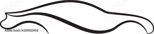 Minimalist black line silhouette of a sports car on white background, also transparent background, line black