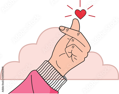 Finger Heart Gesture Vector – Cute Love Symbol with Red Heart