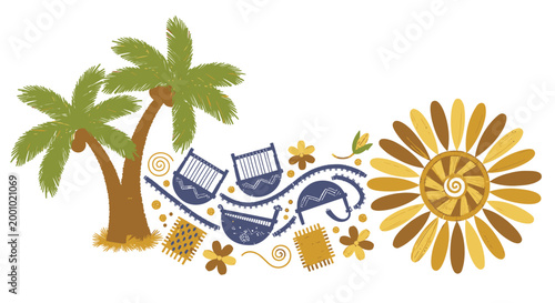Tropical, Summer, Palm Tree, Vector Illustrations, Icon Set, Sunflower Graphics