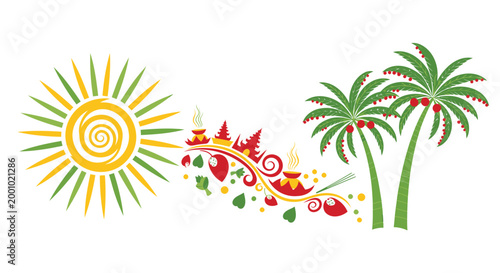 Tropical, summer, palm trees, sunshine, vector icons