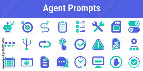 Focused icon set for agent goals planning steps memory branching and task execution Suitable for autonomous workflows AI assistants orchestration systems and developer tools