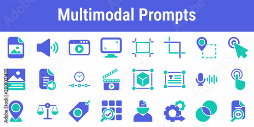 Relevant icon set for image audio video and mixed prompt inputs Suitable for AI creation tools visual assistants transcription products and multimodal workflow interfaces
