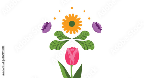 Colorful floral icons, flower illustrations, vector blooms, decorative bouquet