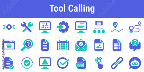 Commercial icon set for function calls parameters routing and result handling Suitable for AI assistants automation platforms developer dashboards and multi tool orchestration systems