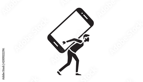 Smartphone being carried by a person with a big screen and simple design featuring phone, mobile, device with display and man elements for people,