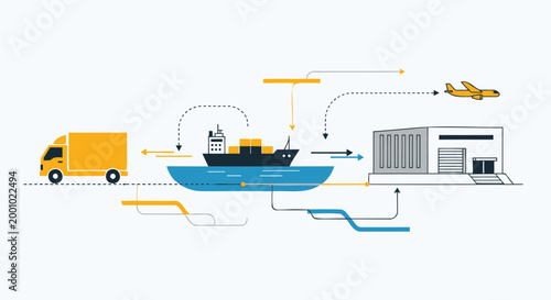 Optimized global logistics and supply chain network illustrating the seamless flow of goods transportation and distribution