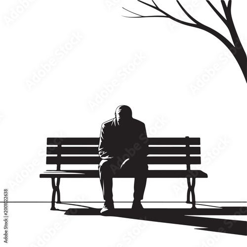 silhouette of person sitting on bench with tree branch above white background high quality professional detailed modern elegant stylish clean crisp