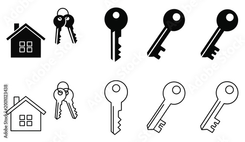 Door key collection, vintage antique house keys isolated on white background, symbol of safety, protection and security, detailed metal key set, classic retro design vector