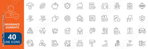 Comprehensive Insurance Line Icon Set with Protection Finance Health and Security Symbols
