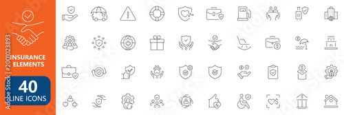 Comprehensive Insurance Line Icon Set with Protection Finance Health and Security Symbols
