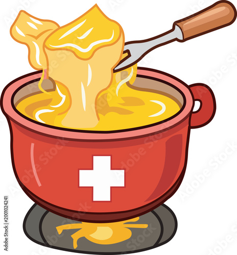 Swiss Cheese Fondue Pot Icon – Melted Cheese Cooking Vector Illustration