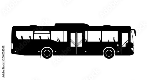 Black silhouette of a modern city transit bus vector illustration isolated on white background, urban public transport vehicle side view.