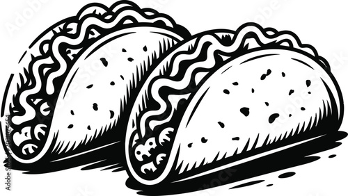 Two tacos isolated on transparent background, mexican food illustration, graphic design element.