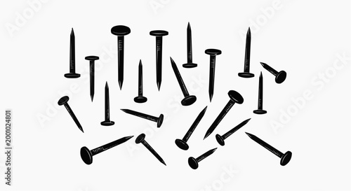 Collection of Black Metal Nail Silhouettes on White Background