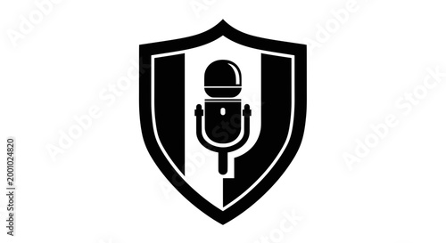 Microphone Shield Logo Design for Podcast Broadcasting and Professional Audio Recording Services