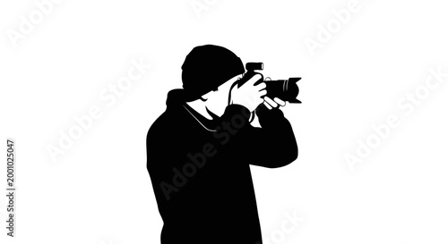 Minimalist silhouette of a male photographer taking a picture with a professional DSLR camera