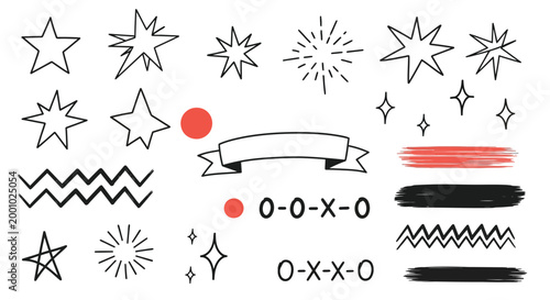 Stars and banners provide decorative elements for creative projects, while simple black shapes offer a clean aesthetic for various digital design applications and artistic.