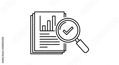 Data analysis and verification a line graph stack with a magnifying glass checkmark