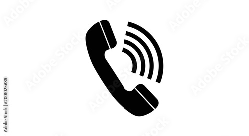Simple black silhouette of a telephone receiver with sound waves emanating outward
