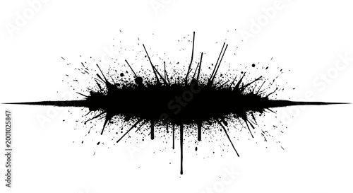 Abstract black ink splatter and grunge paint drip background isolated on white